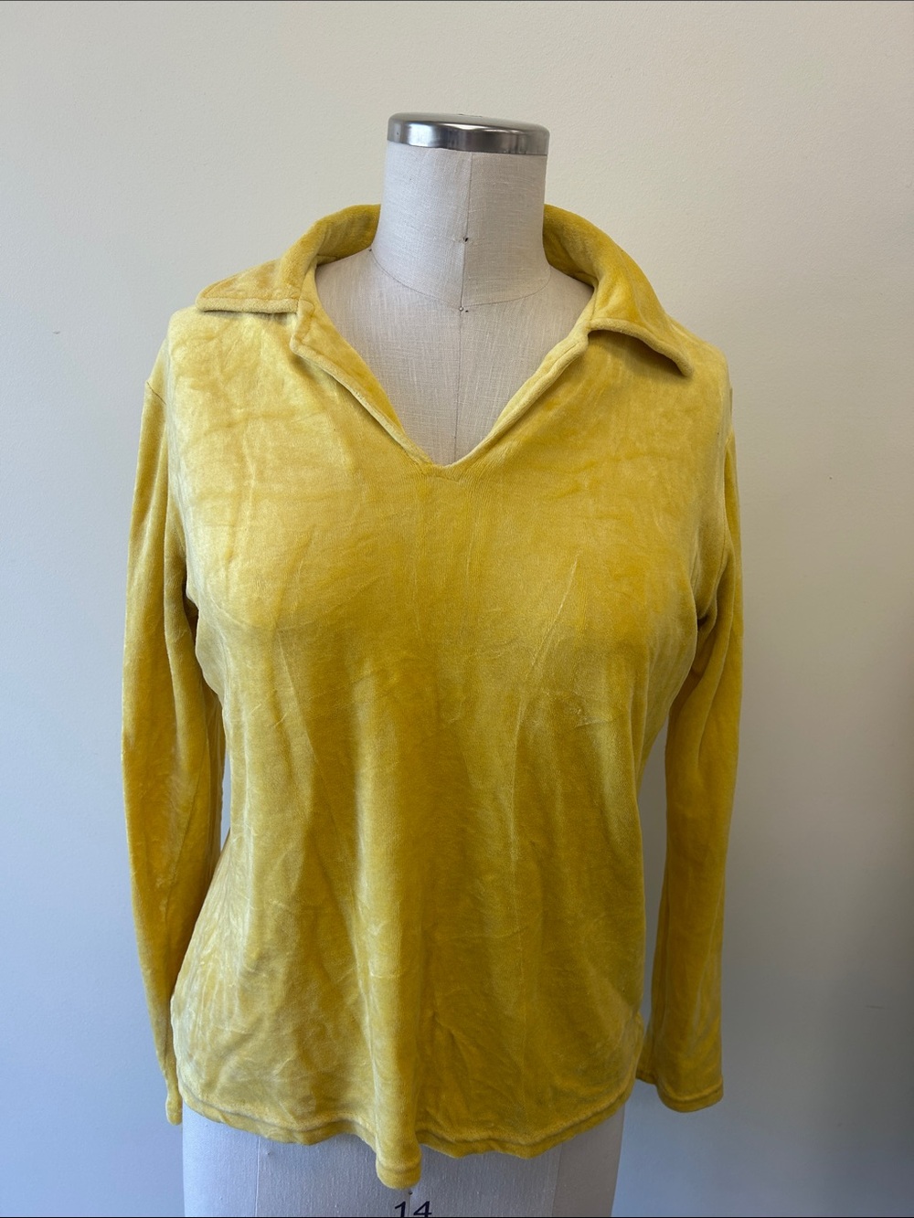 New York & Company Bright Yellow Velour Pullover Shirt